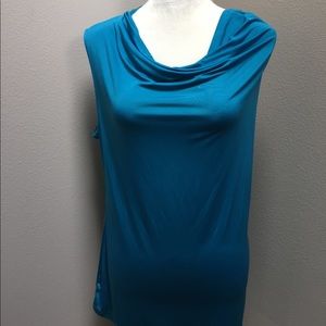 Worthington Blue Top Blouse Scoop Neck Sleeveless